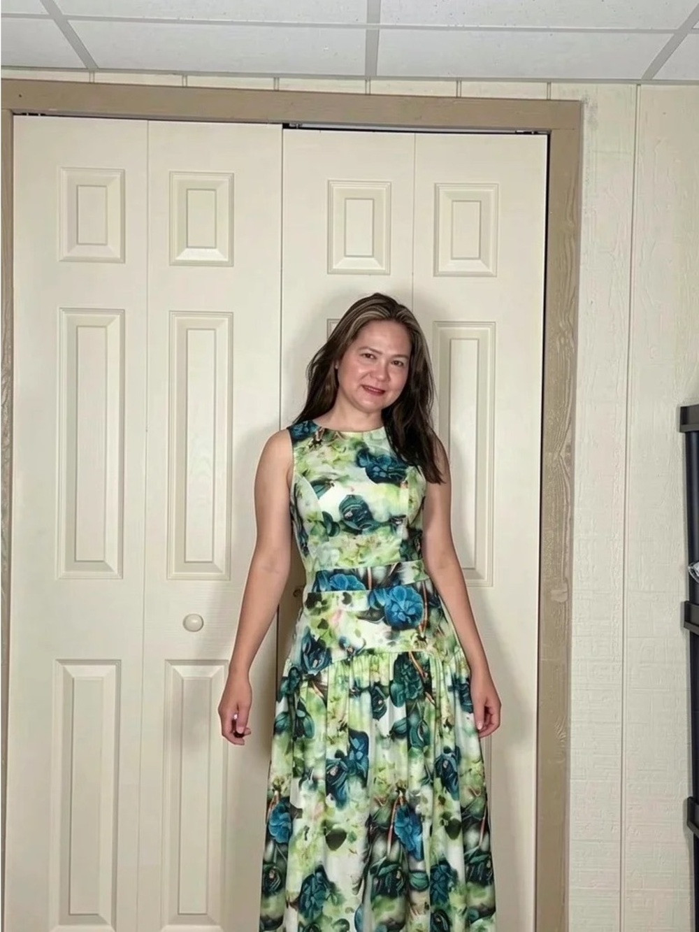 Floral Green & Blue Girls' A-Line Maxi Dress